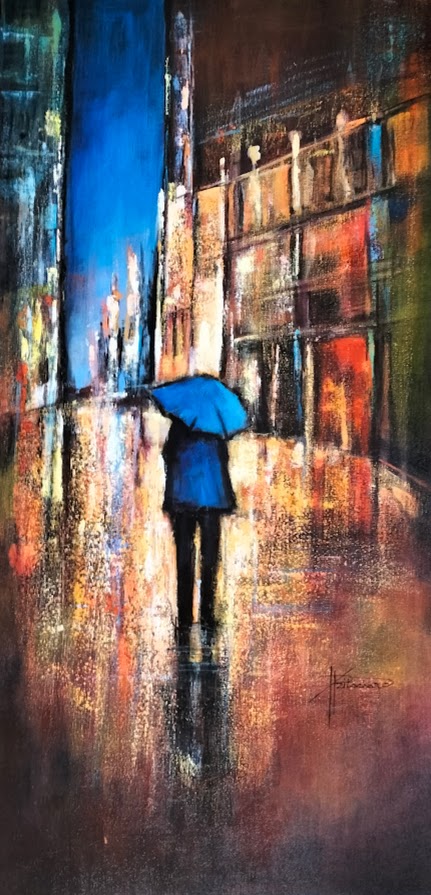 Bleue est la nuit Oeuvre 80 x 40 cm acrylique et encre